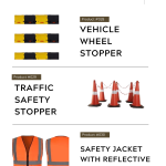 Safety Traffic Cone, Flexible Spring Parking Post, Safety Jacket & Vehicle Wheel Stoppers