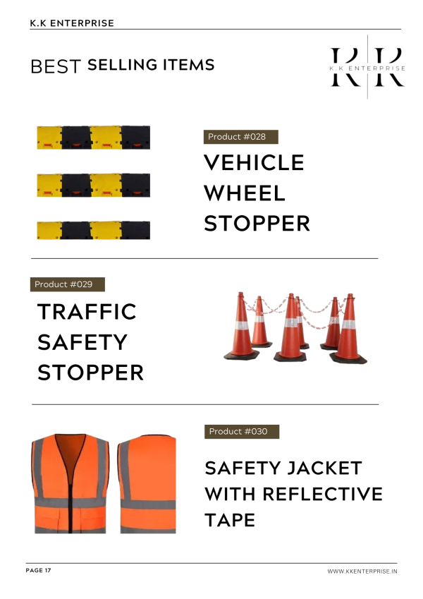 Safety Traffic Cone, Flexible Spring Parking Post, Safety Jacket & Vehicle Wheel Stoppers