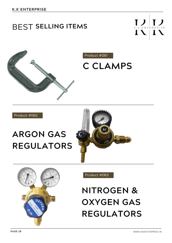 Argon, Nitrogen & Oxygen Gas Regulator & C Clamps